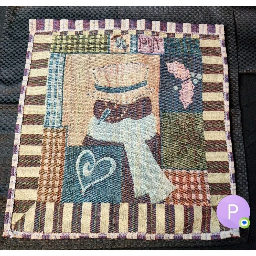 Vintage Snowman Christmas Tapestry Pillow Cover Noel Patchwork 14.5x14.5 Woven